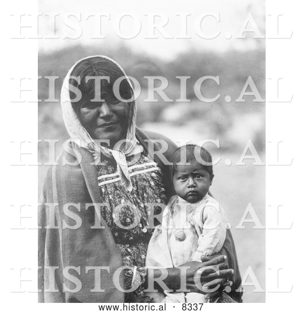 Historical Photo of Chemehuevi Indian Mother and Child 1907 - Black and White