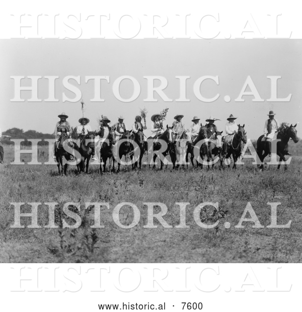 Historical Photo of Cheyenne Indian Chiefs on Horses 1927 - Black and White