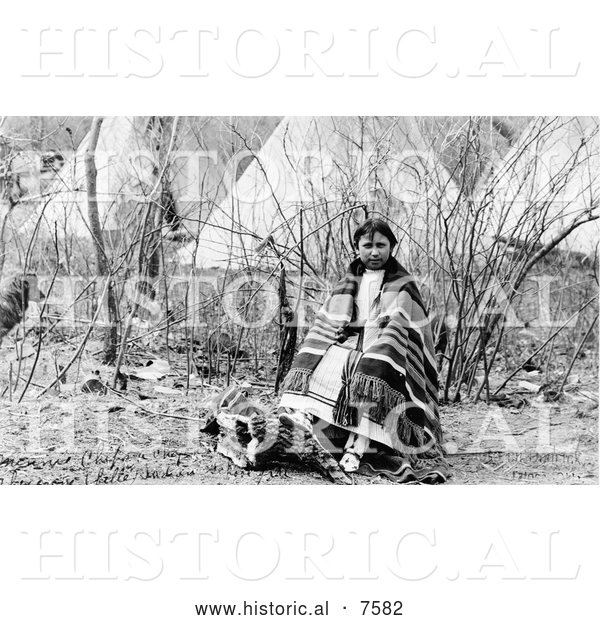 Historical Photo of Cheyenne Indian Girl Named Minnie Chips 1908 - Black and White