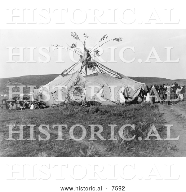 Historical Photo of Cheyenne Indian Sun Dance 1910 - Black and White