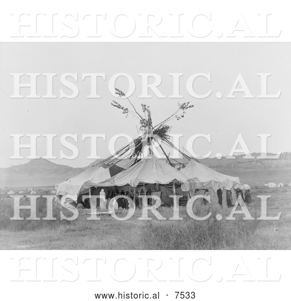 Historical Photo of Cheyenne Indian Sun Dance Lodge 1910 - Black and White