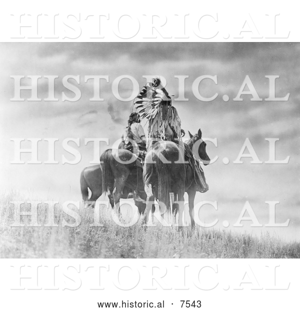 Historical Photo of Cheyenne Native American Warriors on Horses 1905 - Black and White