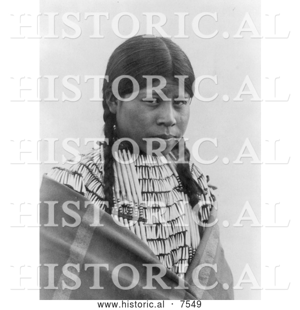 Historical Photo of Cheyenne Native Woman Wearing Braids 1907 - Black and White