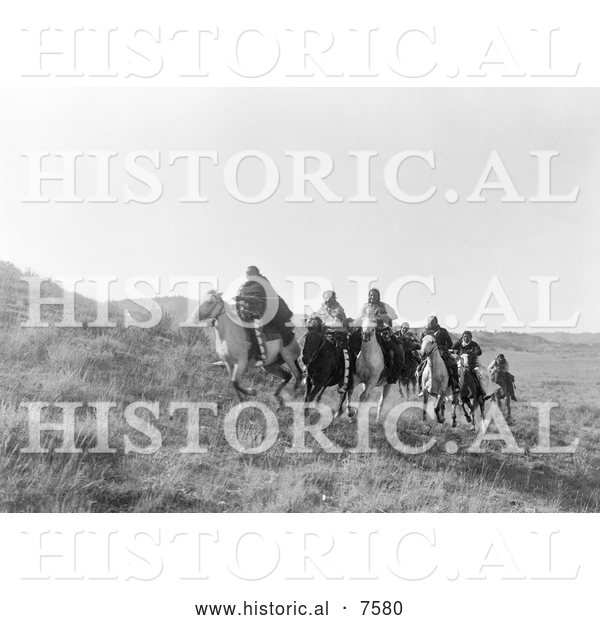 Historical Photo of Cheyenne Natives on Horseback 1910 - Black and White