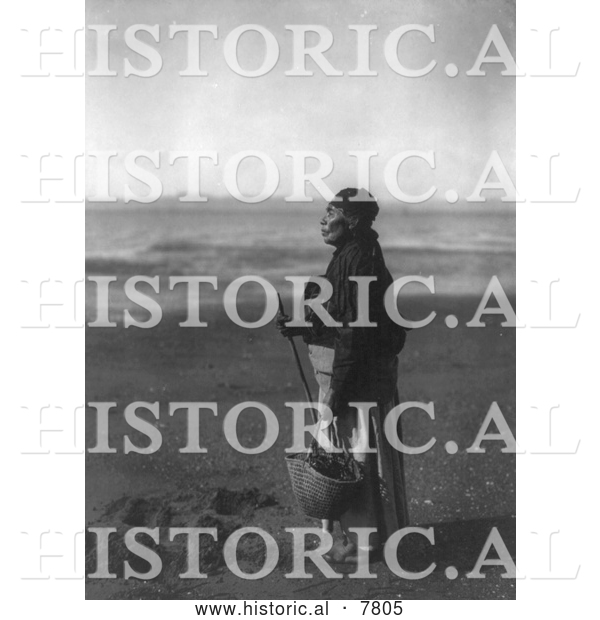 Historical Photo of Chinook Woman on Beach 1910 - Black and White