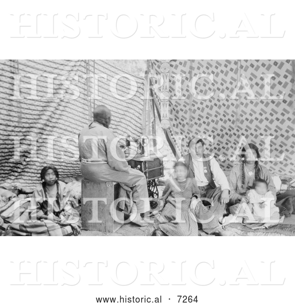 Historical Photo of Crow Indian Woman Sewing in a Tipi 1906 - Black and White
