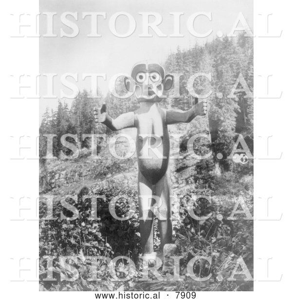 Historical Photo of Dzoonokwa Totem Pole - Black and White