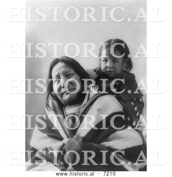 Historical Photo of Eagle Feather with Baby, Sioux Indians 1900 - Black and White