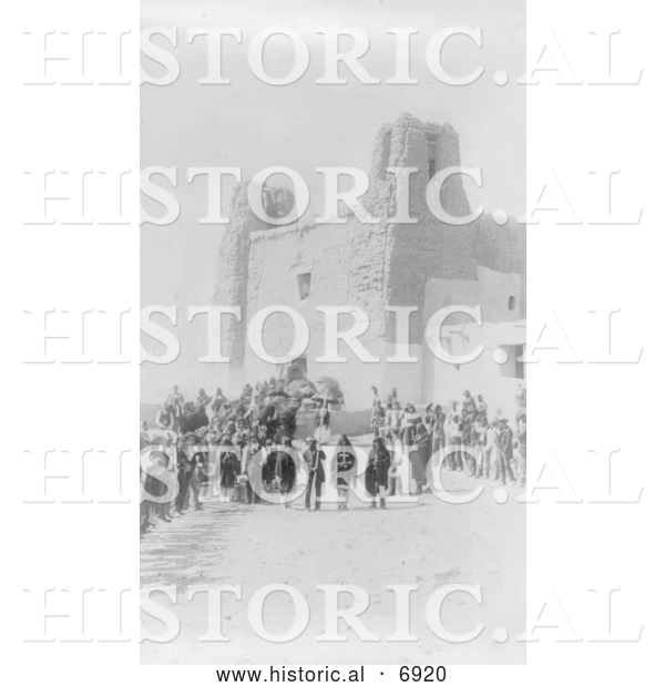 Historical Photo of Feast Day at San Estevan Del Rey Mission, Acoma Indians 1890 - Black and White