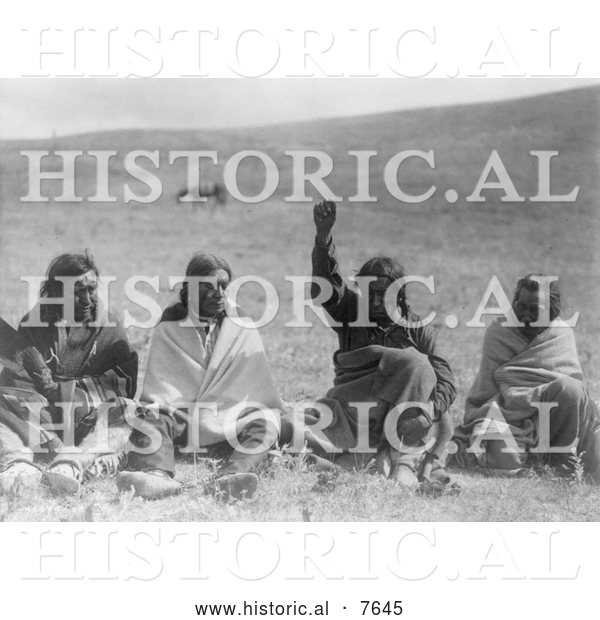 Historical Photo of Four Atsina Men 1908 - Black and White