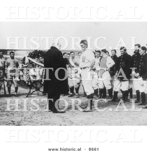 Historical Photo of Frank Farrell, Yankee President, Making a Presentation to Harry Wolverton, 1912 - Black and White Version