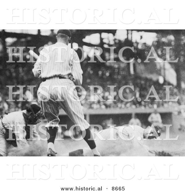 Historical Photo of Goose Goslin Sliding for Home Plate During a Baseball Game in 1925 - Black and White Version