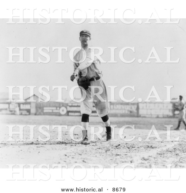 Historical Photo of Hal Chase Throwing a Baseball, 1911 - Black and White Version