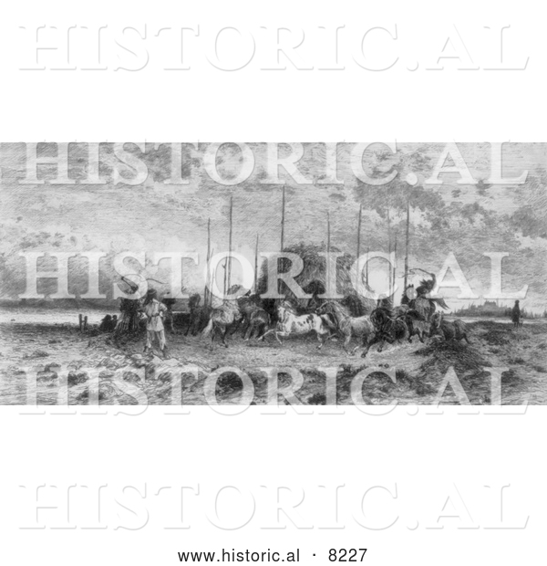 Historical Photo of Herding Horses 1883 - Black and White