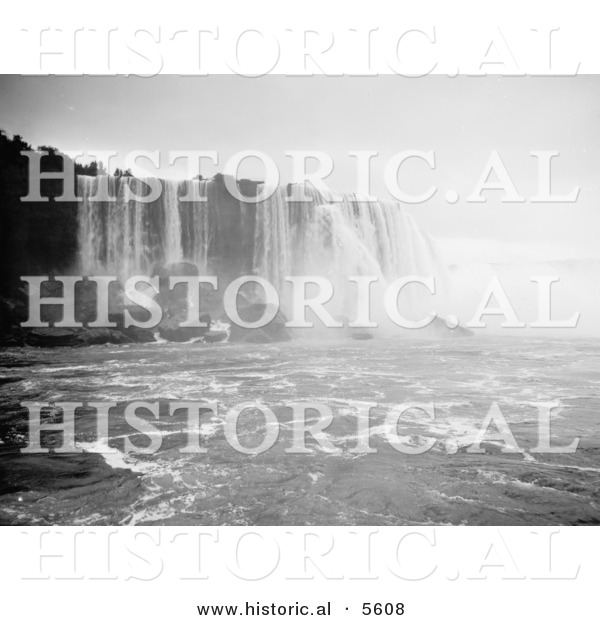 Historical Photo of Horseshoe Falls, Niagara Falls Rushing down over Boulders - Black and White Version