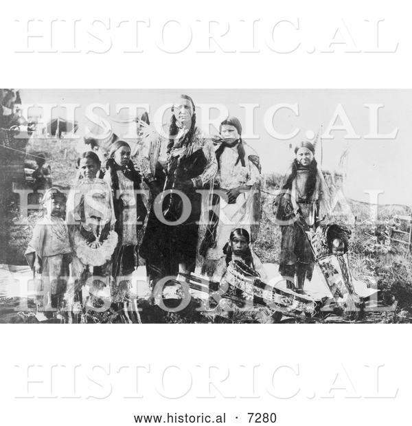 Historical Photo of Hunting Horse and Daughters, Kiowa Indians 1908 - Black and White