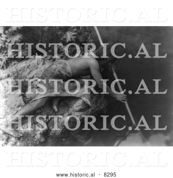 Historical Photo of Hupa Fisherman 1923 - Black and White Version