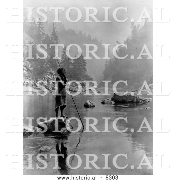 Historical Photo of Hupa Man with Spear 1923 - Black and White Version