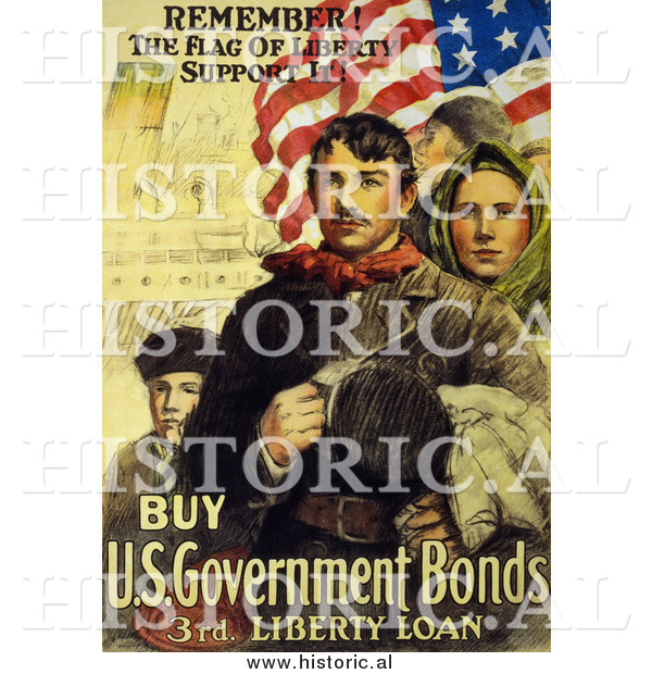 Historical Photo of Immigrants and American Flag - Vintage Military War Poster 1918