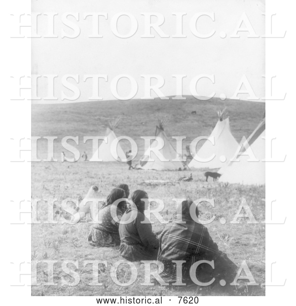 Historical Photo of Indians and Tipis at Camp Gossips 1908 - Black and White