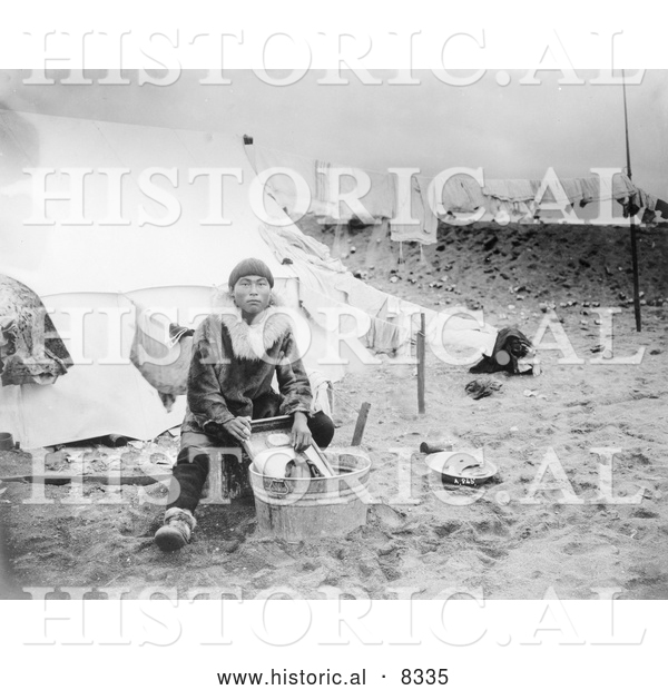 Historical Photo of Inuit Doing Laundry 1906 - Black and White