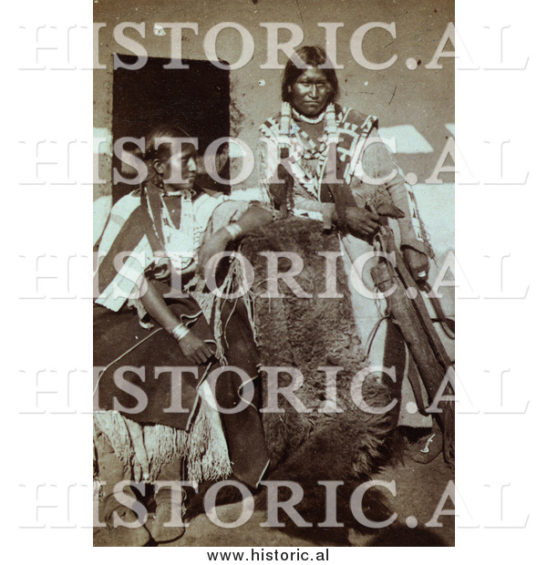 Historical Photo of Jicarilla Apache Brave and Wife 1874 - Sepia