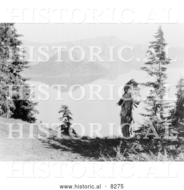Historical Photo of Klamath Indian Chief at Crater Lake 1914 - Black and White Version