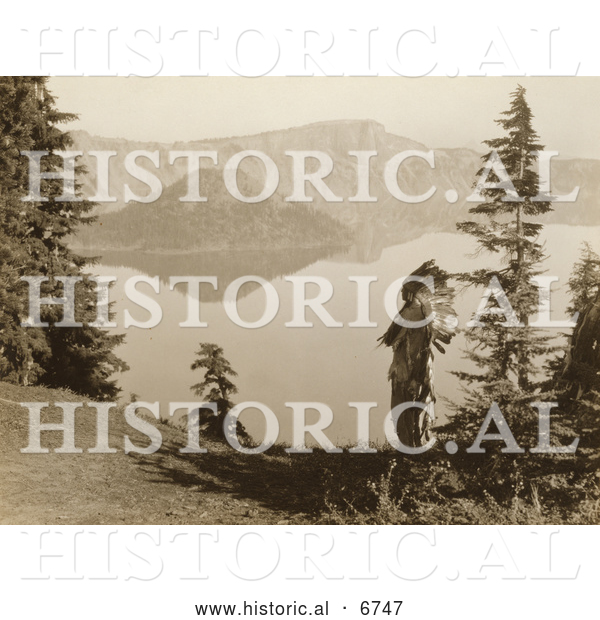 Historical Photo of Klamath Indian Chief at Crater Lake 1914 - Sepia