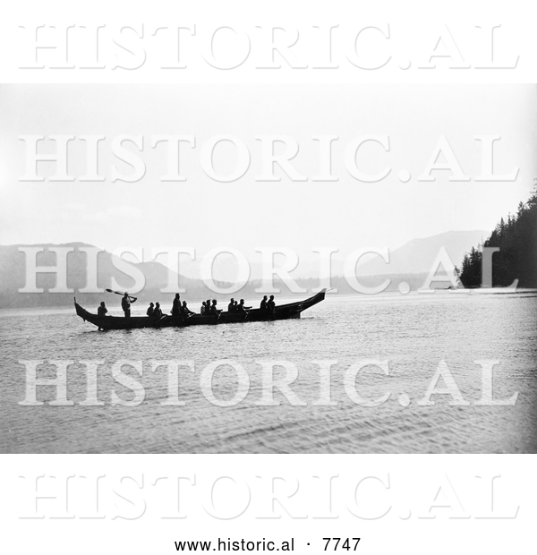 Historical Photo of Kwakiutl Indians in Canoe 1910 - Black and White