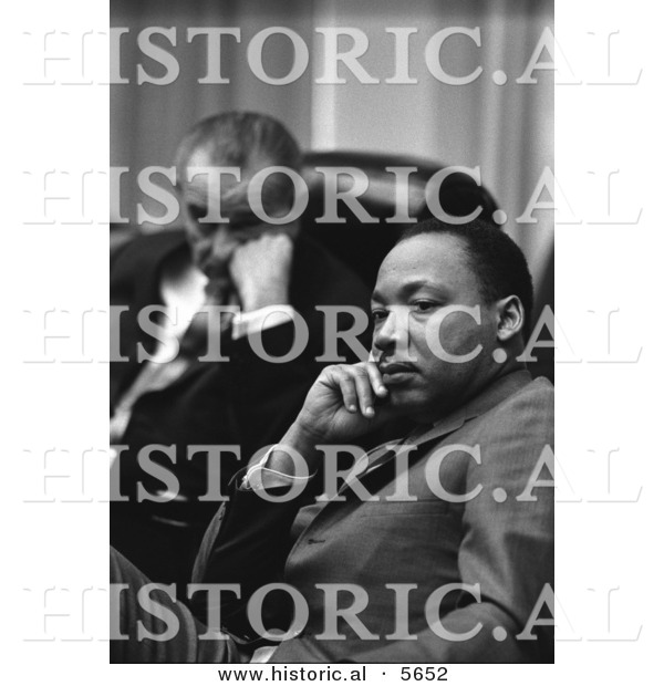 Historical Photo of Lyndon B. Johnson Sitting with Martin Luther King Jr. - Black and White Version