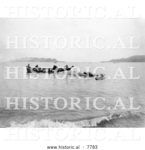 Historical Photo of Makah Indian Whalers 1910 - Black and White