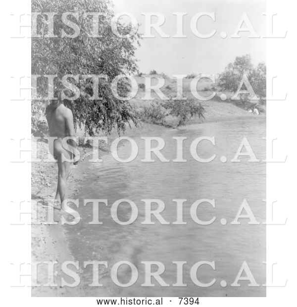 Historical Photo of Mandan Indian About to Bathe in a Stream 1908 - Black and White