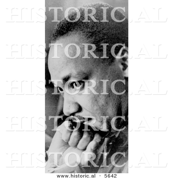Historical Photo of Martin Luther King Jr. Resting Head Against Hand While Thinking - Black and White Version