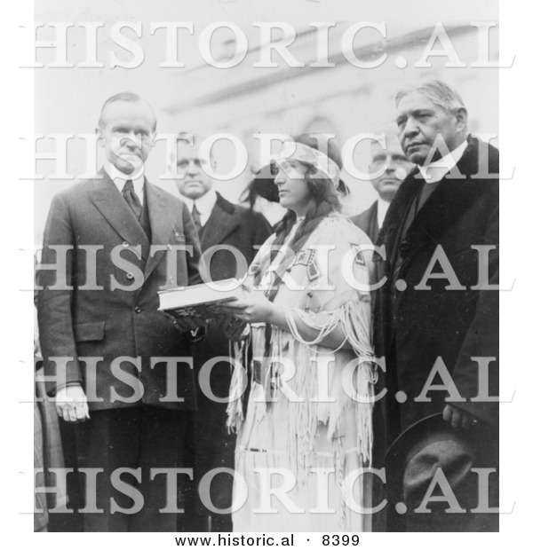 Historical Photo of Miss Ruth Muskrat Standing with President John Calvin Coolidge - Black and White Version
