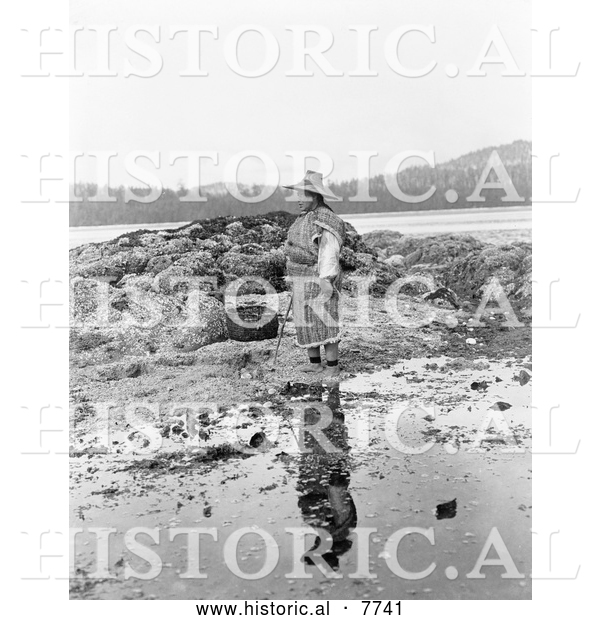 Historical Photo of Nakoaktok Man on Shore 1910 - Black and White
