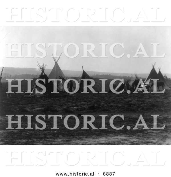 Historical Photo of Native American Indian Encampment with Tipis - Black and White Version