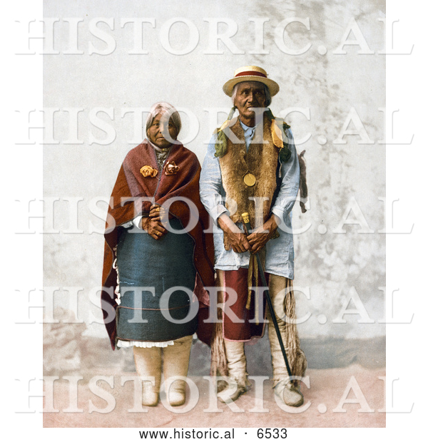 Historical Photo of Old Native American Couple, Jose Jesus and His Wife, Posing Together
