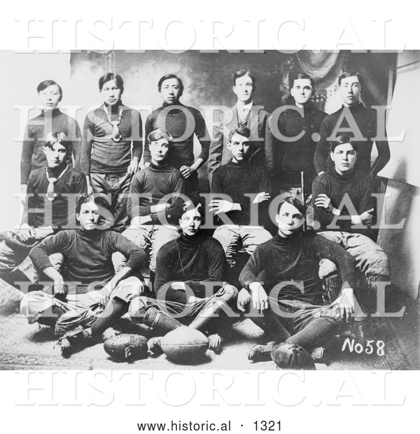 Historical Photo of Osage Native American Indian School Football Team, 1910 - Black and White