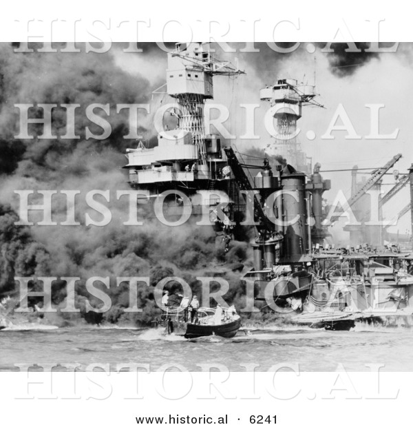 Historical Photo of People Getting Rescued After the Bombing of Pearl Harbor - Black and White Version