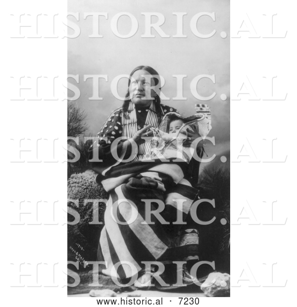 Historical Photo of Red Deer, Sioux Indian, with Baby 1900 - Black and White