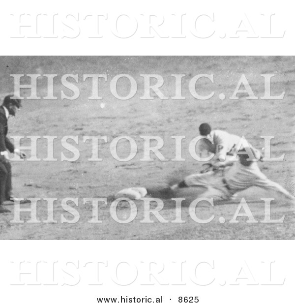 Historical Photo of Roger Thorpe Peckinpaugh Sliding Safetly to Second Base 1925 - Black and White Version