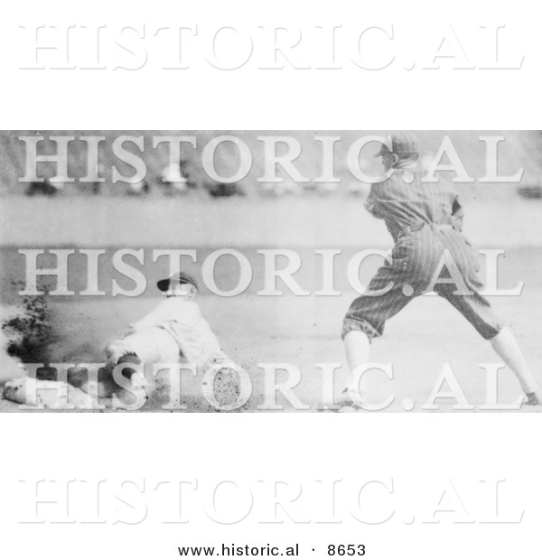 Historical Photo of Sam Rice Sliding Safely to Third Base During a Baseball Game, 1925 - Black and White Version