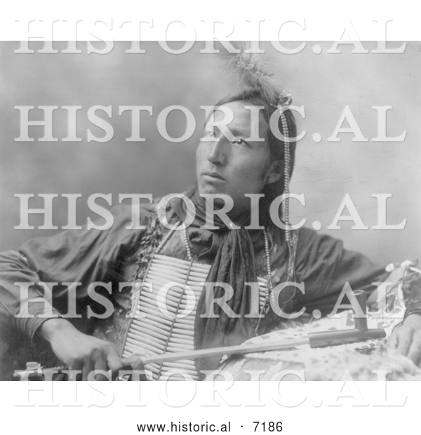 Historical Photo of Sioux Indian Holding a Peace Pipe 1899 - Black and White