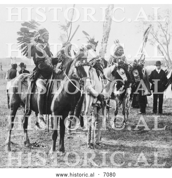 Historical Photo of Sioux Indians and Horses 1919 - Black and White