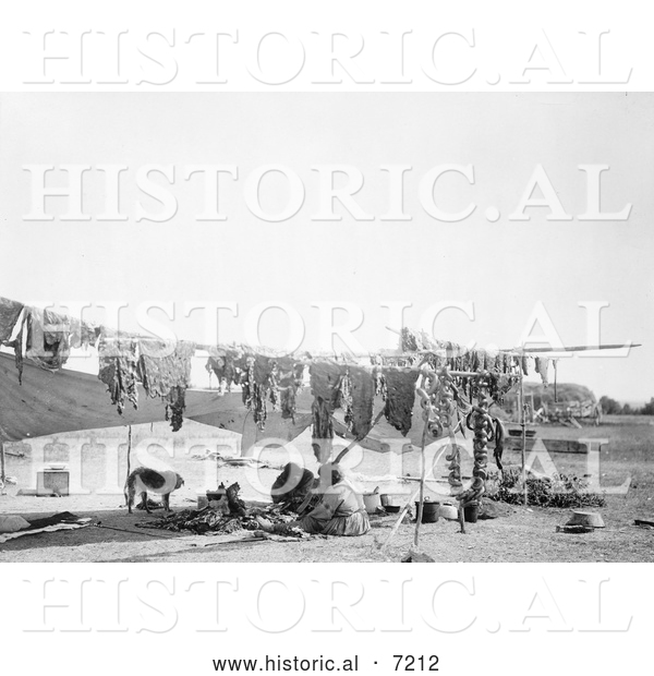 Historical Photo of Sioux Indians Cutting and Drying Meat 1908 - Black and White