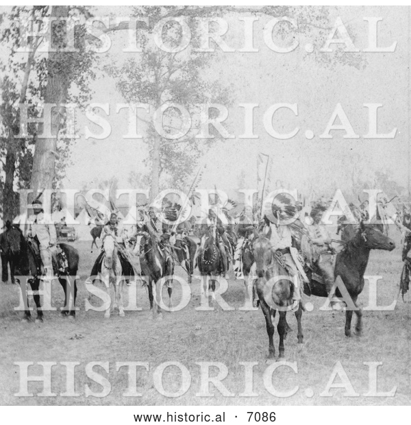Historical Photo of Sioux Indians on Horses 1900 - Black and White