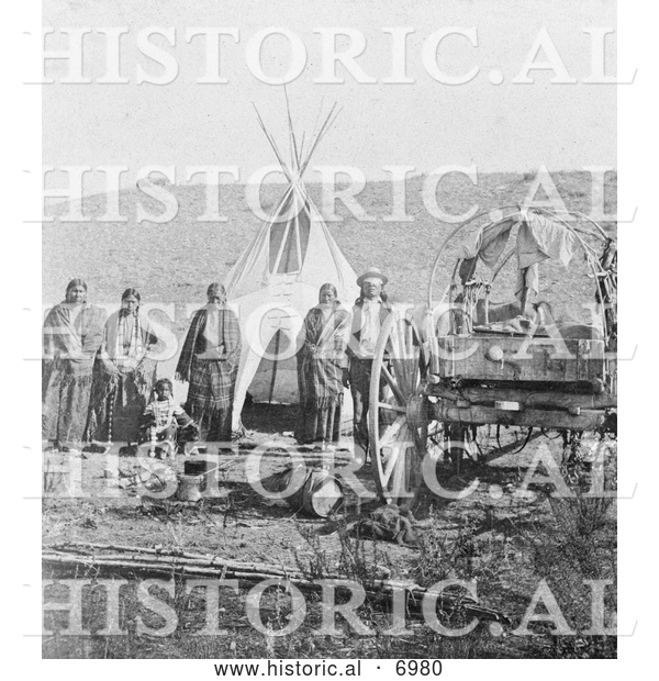 Historical Photo of Sioux Indians, Wagon and Tipi 1907 - Black and White