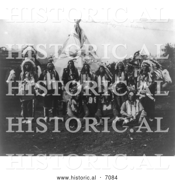 Historical Photo of Sioux Indians with Horses 1908 - Black and White