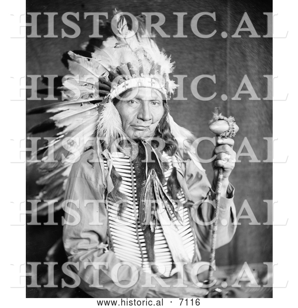 Historical Photo of Sioux Native American Man Named Red Horn Bull 1900 - Black and White