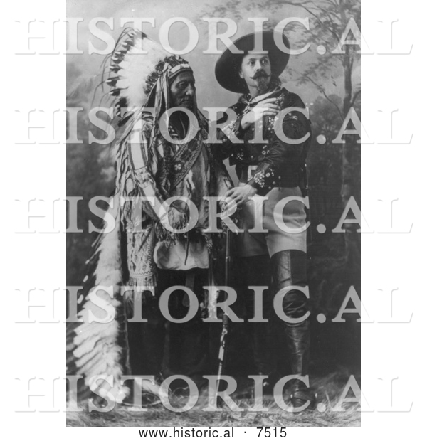 Historical Photo of Sitting Bull Standing with Buffalo Bill 1885 - Black and White